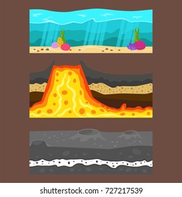 Illustration of cross section of ground volcano country gardening ground slices land piece nature outdoor vector.