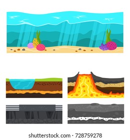 Illustration of cross section of ground volcano country gardening ground slices land piece nature outdoor vector.