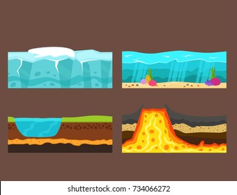 Illustration of cross section of ground volcano country gardening ground slices land piece nature outdoor vector.