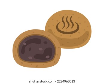 Ilustración de una sección transversal de un panecillo al vapor de un manantial caliente.