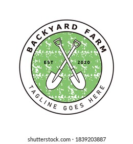 Illustration cross shovel farming equipment logo design inspiration