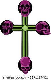 illustration of Cross With Skulls on white background