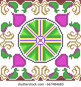 illustration of Cross Stitch Embroidery Floral design for seamless pattern texture