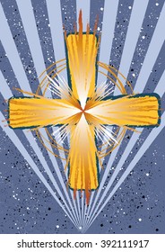 Illustration of the cross with sunbeams and dots