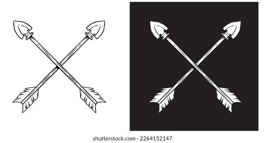 Ilustración de flechas antiguas cruzadas. Elemento de diseño para afiche, tarjeta, pancarta, emblema, signo. Ilustración del vector