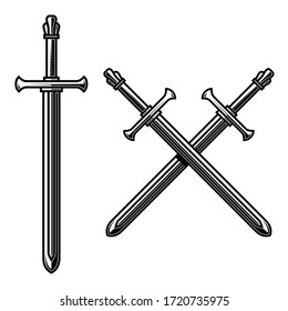 Illustration Crossed Knight Swords Engraving Style Stock Vector ...