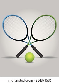 An illustration of crossed tennis racquets and a ball. Vector EPS 10. EPS contains gradient mesh.