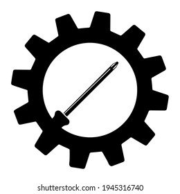 Illustration of crosshead screwdriver in gear. Icon for apps and websites on isolated on white