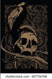 Illustration Crow And Skull