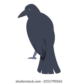 Illustration of a crow standing, displaying dark plumage and intelligent gaze
