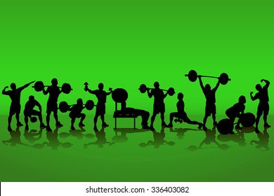 illustration of crowd athletes on green back
