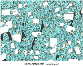 Illustration of crowd demonstration from high angle view in color