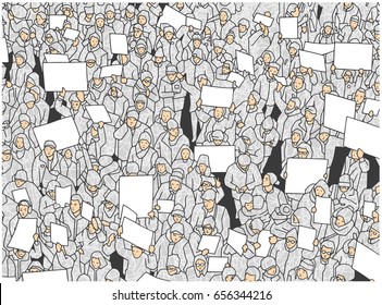Illustration of crowd demonstration from high angle view in color