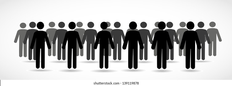 Illustration Of Crowd Of People - Icon Silhouettes Vector