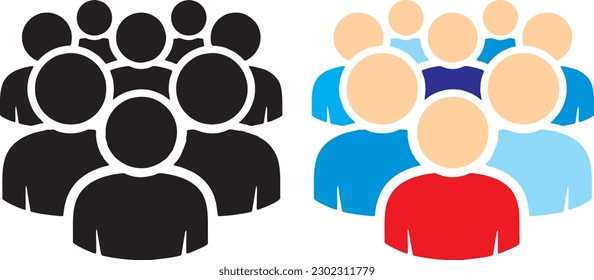 Illustration of crowd of people icon silhouettes vector. Social icon. Flat style design. User group network. Corporate team group. Community member icon. Business team work activity. Staff unity icon.