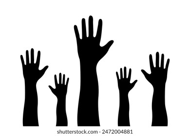 Illustration of a crowd raising hands flat vector design