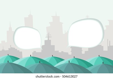 Illustration of a crowd, Umbrellas in the city