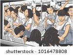 Illustration of crowded metro, subway cart in rush hour