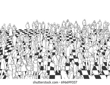 Illustration Of Crowded Waiting Room In Black And White