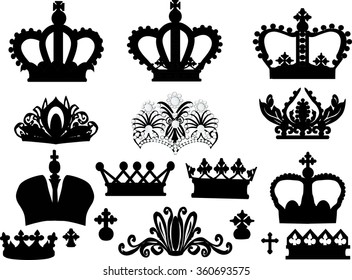 ilustración con colección de coronas aisladas en fondo blanco
