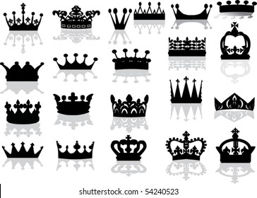 illustration with crown collection isolated on white background