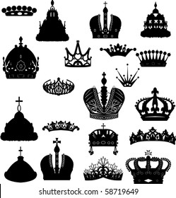illustration with crown collection isolated on white background