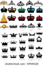 illustration with crown collection isolated on white background