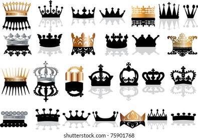 illustration with crown collection isolated on white background