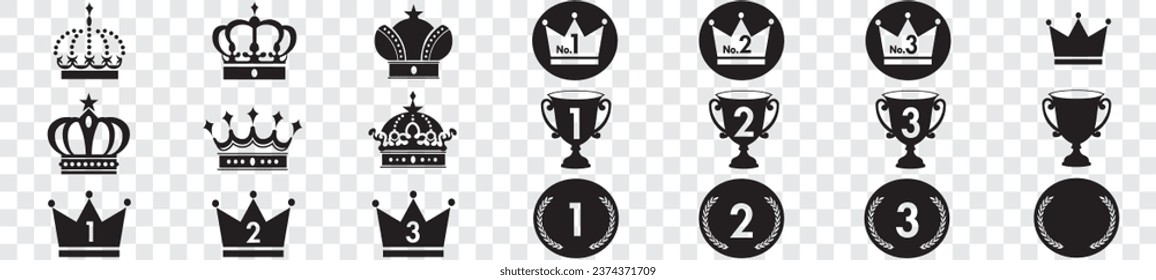 Illustration of crown icons set