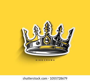 Illustration of crown sticker, gems, king, jewellery, vector illustration