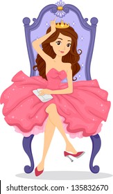 Illustration of a Crowned Prom Queen Sitting on her Throne