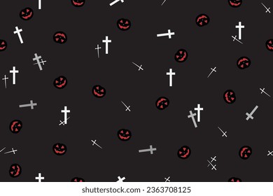 illustration the Crucifix and ghost mask of Helloween season on black background.