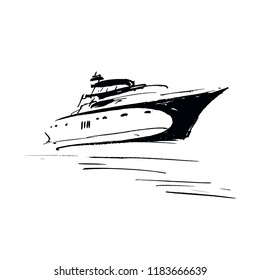 Illustration of a cruise liner. Picture in ink.