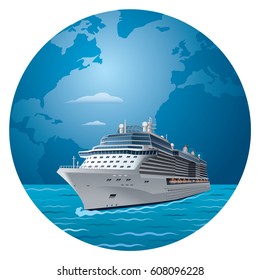 illustration of cruise ship round the world travel