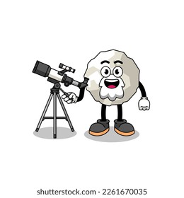 Illustration of crumpled paper mascot as an astronomer