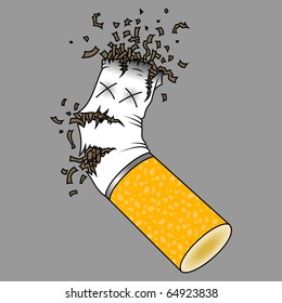 illustration of a crushed cigarette butt on a gray background