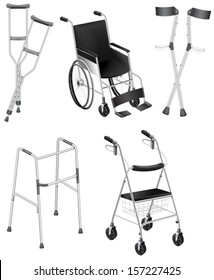 Illustration of the crutches and wheelchairs on a white background