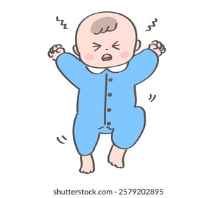 Illustration of a crying baby lying down and flopping around