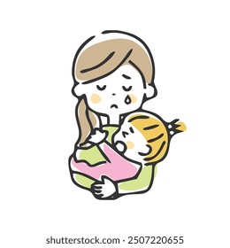 Illustration of a crying baby and mom.