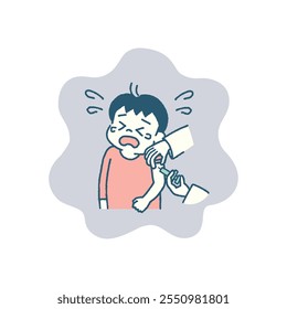 Ilustración de niño llorando vacunándose