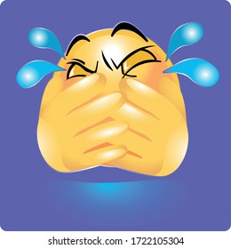 Illustration of Crying Emoji with Tears and Shadow Gradient Style. Stock Vector Icon. Light Background.