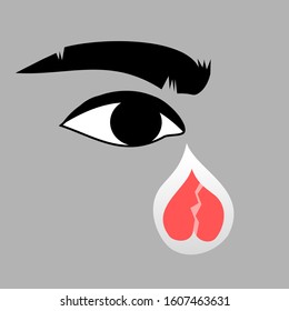 illustration of crying eyes and a picture of a broken heart
