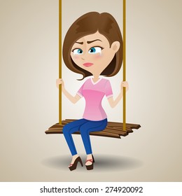 illustration of crying girl sitting on swing