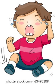 Ilustración de un niño que llora sentado en el suelo