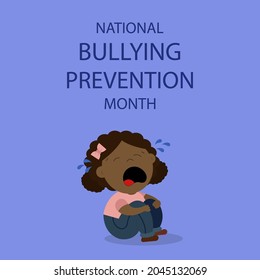 An illustration of a crying little black girl. National bullying prevention month concept. Celebrated in October. Banner, poster, brochure, flyer template.