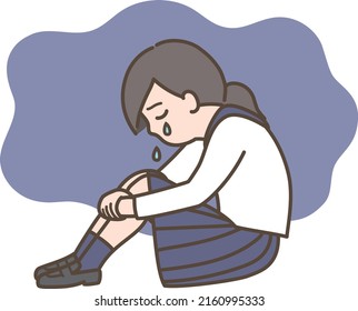 Illustration of a crying student woman