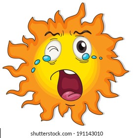 Illustration of a crying sun on a white background