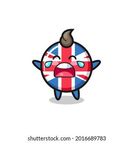 the illustration of crying united kingdom flag badge cute baby , cute style design for t shirt, sticker, logo element
