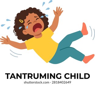 Illustration of a Crying Young Girl Having a Meltdown Tantrum
