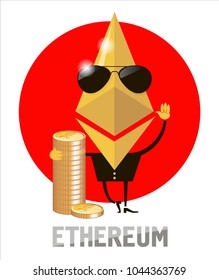 Illustration of the crypto currency logo Ethereuml with dollar coins